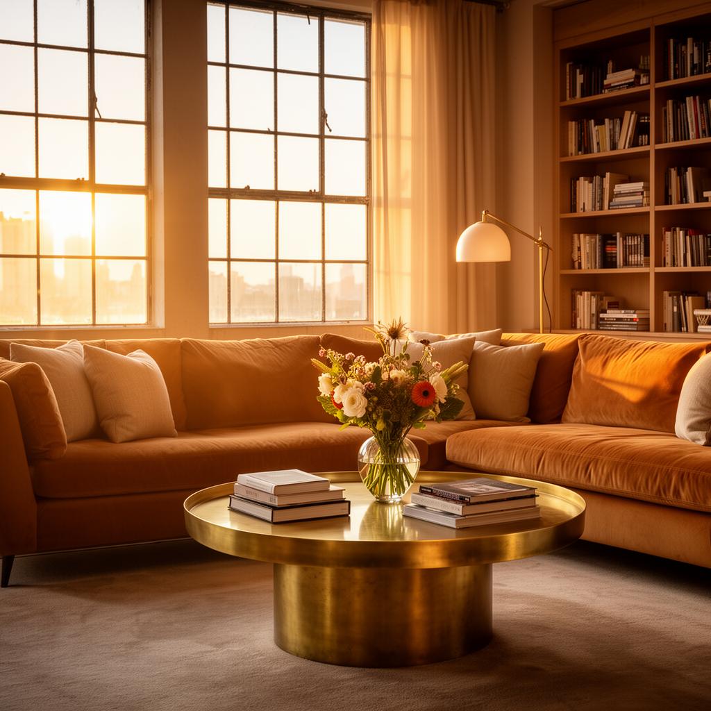 Premium Airbnb living room at golden hour